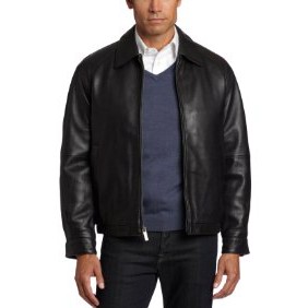 Perry Ellis Men's Lambskin Leather Zip Front Side Elastic Waist Jacket $116.63