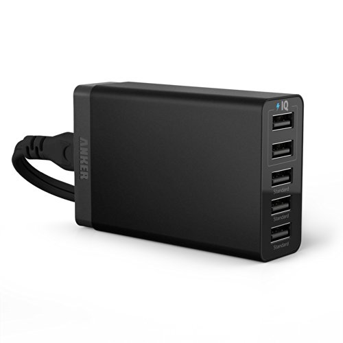 Anker® 25W 5-Port USB Family-Sized Desktop Charger with 5-Foot Power Cord for Apple & Android Smartphones & Tablets and other USB-Powered Devices, only $11.99