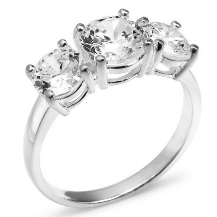 Sterling Silver Three-Stone Simulated Diamond Ring (3.83 cttw) $19.99(50%off)  