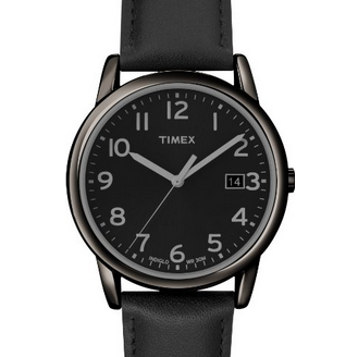 Timex Men's T2N947 Elevated Classics Dress All Black Leather Strap Watch $23.98