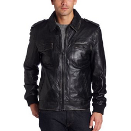 Kenneth Cole Men's Leather Moto Outerwear, Black, only $110.00, free shipping
