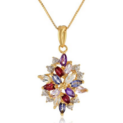 18k Yellow Gold Plated Sterling Silver Genuine African Amethyst and Diamond Accent Drop Pendant Necklace, 18
