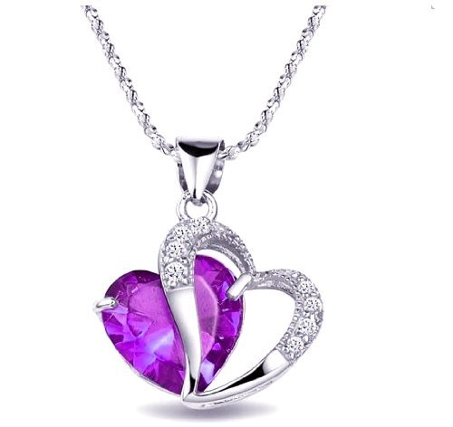 eFuture(TM) Purple Rhodium Plated Diamond Accent Amethyst Heart Shape Pendant Necklace +eFuture's nice Keyring  $1.69 + Free Shipping 