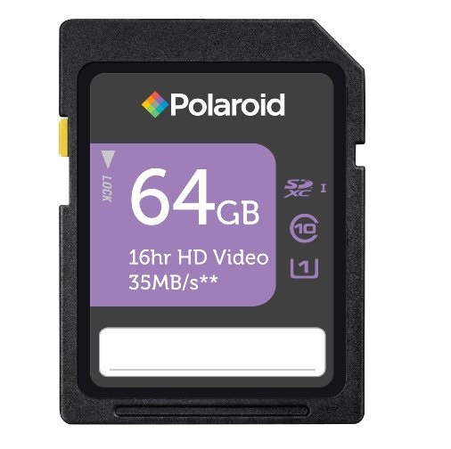 Polaroid 64GB High Speed SDXC CL10 UHS-1 Rated Flash Memory (P-SDX64G10-GEPOL) , only $24.99