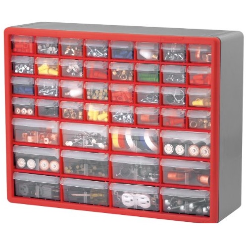 Akro Mils 10744 44-Drawer Hardware and Craft Cabinet, Red and Gray, only $19.98