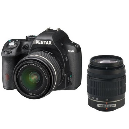 Pentax K-50 16MP Digital SLR Camera Kit with DA L 18-55mm WR f3.5-5.6 and 50-200mm WR Lenses (Black).only $526.95 free shipping