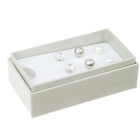 Set of 3 Sterling Silver 8mm Round Machine Cut Cubic Zirconia, 8mm Round Stud and 8mm Pearl Studs $29.99 