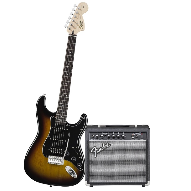 Squier by Fender Strat HSS Electric Guitar Pack w/ Frontman 15G, Brown Sunburst, only $149.9, free shipping