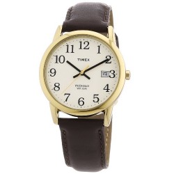 Timex Men's T2N369 Easy Reader Brown Leather Strap Watch $21.60