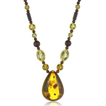 Multicolor Amber Faceted Bead Necklace with Honey Amber Pendant Necklace , 18