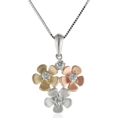 1/6 Cttw Flower Pendant Necklace in 10kt Multi-Color Gold $135.60(66%off)  