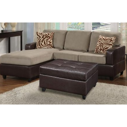 Bobkona Manhanttan Reversible Microfiber 3-Piece Sectional Sofa with Faux Leather Ottoman in Pebble Color $549.94 (57%off) 