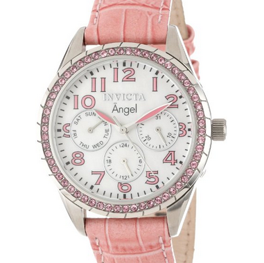 Invicta Women's 12603 Angel Pink Mother-Of-Pearl Dial Crystal Accented Pink Leather Watch $79.99 (Save 90%) 