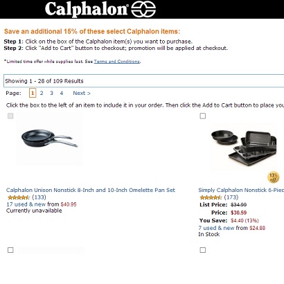 Additional 15% off on selected Calphalon items