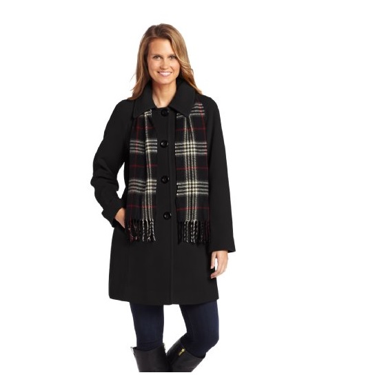 London Fog女伦敦雾款时尚羊毛大衣，附送围巾，多色可选，现仅售$65.61 ，免运费