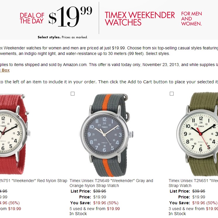 Timex Weekender Watches for $19.99
