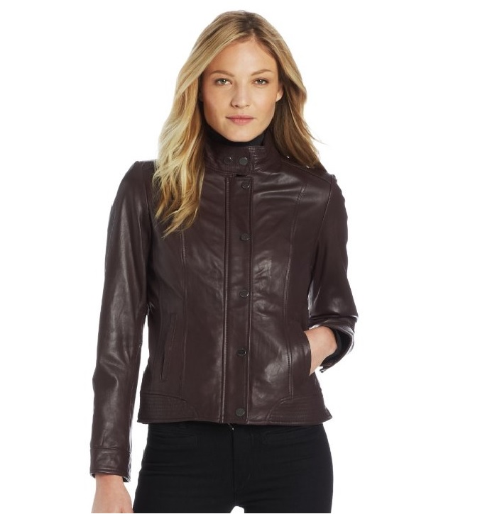 Tommy Hilfiger Women's Classic Placket Front Soft Leather Jacket, only $162.00, free shipping