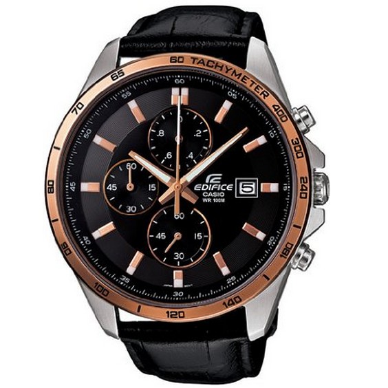 Casio Men's Edifice EFR512L-1AVDF Chronograph Retrograde Leather Quartz Watch with Black Dial LIMTED EDITION $98.99
