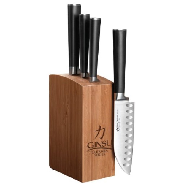 Ginsu Chikara Series 5-Piece Japanese 420J2 Stainless Steel Prep Set with Bamboo Block 7126 $42.99