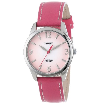 Timex Women's T2N8649J Pink Leather Strap Contrast Stitching Watch $18.12