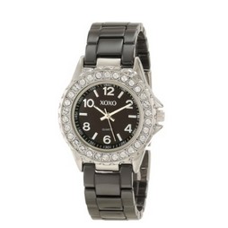 XOXO Women's XO2006 Swarovski Crystal Accented Silver-Tone Black Ceramic Bracelet Watch  $11.35  