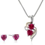 XPY Sterling Silver and 14k Yellow Gold Created Ruby Heart with Diamond-Accent Pendant Necklace and Earrings Set, 18