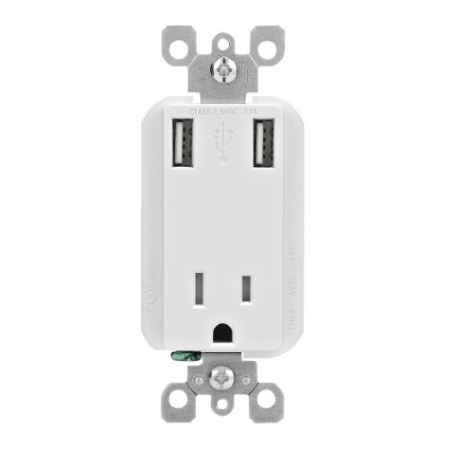 Leviton T5630-W 2.1-Amp High Speed USB Charger/Tamper-Resistant Receptacle, 15-Amp/125-Volt, White, only $15.72