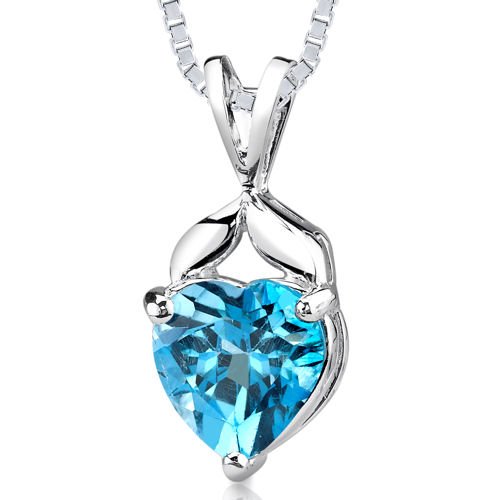 Heart Shape Swiss Blue Topaz Pendant Necklace in Sterling Silver Rhodium Nickel Finish 3 Carats $29.99 (Save 85%) 