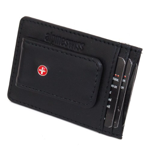 Alpine Swiss Genuine Leather Money Clip front pocket wallet with magnet clip and card ID Case, Black $10.99(69%off)
