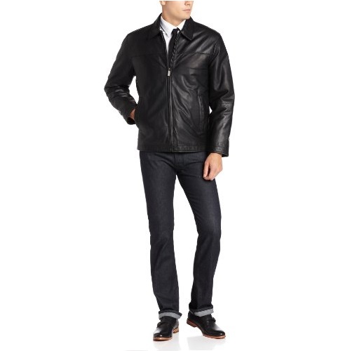 Perry Ellis Men's Lambskin Leather Open-Bottom Jacket, only $69.01 , free shipping