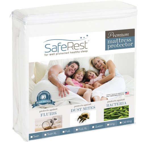 King Size SafeRest Premium Hypoallergenic Waterproof Mattress Protector - Vinyl Free, only $28.49