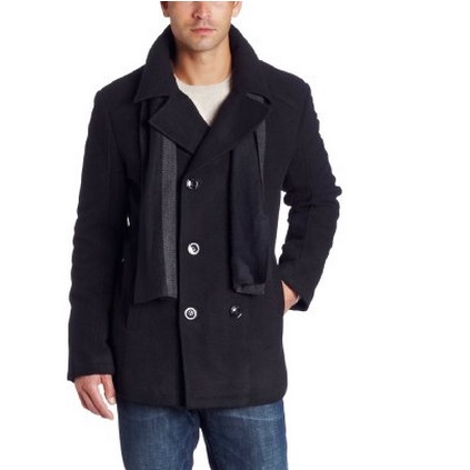 Kenneth Cole Men's Plush Peacoat With Scarf, only $50.00, free shipping