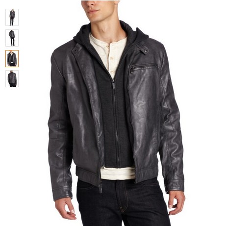 Kenneth Cole Men's Faux Leather Moto With Hoodie  $39.00 