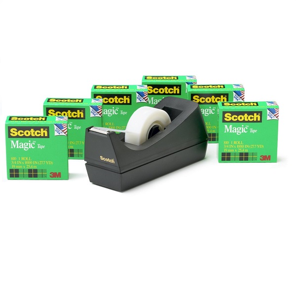 Scotch Magic Tape 6-Roll Value Pack with C38 Black Dispenser, 3/4 x 1000 Inches (810K6C38), only $8.99