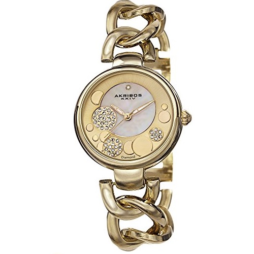 Akribos XXIV Women's AK678YG Lady Diamond Crystal Mother-Of-Pearl Dial Gold-Tone Twist Chain Link Bracelet Watch, only $26.62, free shipping after using coupon code 