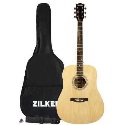 Zilker ZA1NT Dreadnought Acoustic 民謠吉他組合套裝(帶琴袋、背帶和撥弦片) $49.99免運費