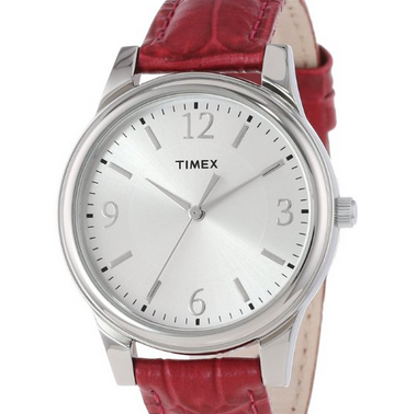 Timex Women's T2P091TN Dark Pink Croco Patterned Leather Strap Watch $16.11(68%off) 