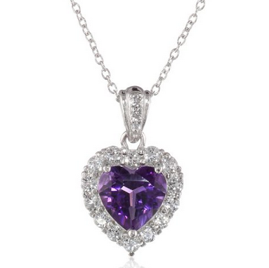 Sterling Silver, Amethyst, and White Topaz Heart Pendant Necklace, 18
