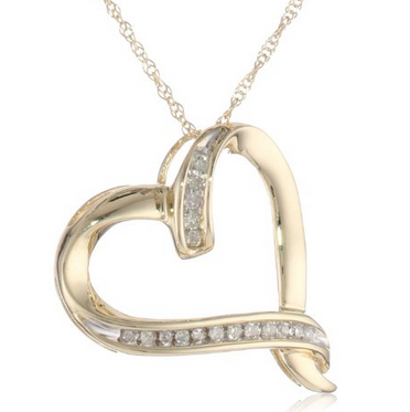 10k Yellow Gold and Diamond Heart Pendant Necklace (1/20 cttw, I-J Color, I2-I3 Clarity), 18