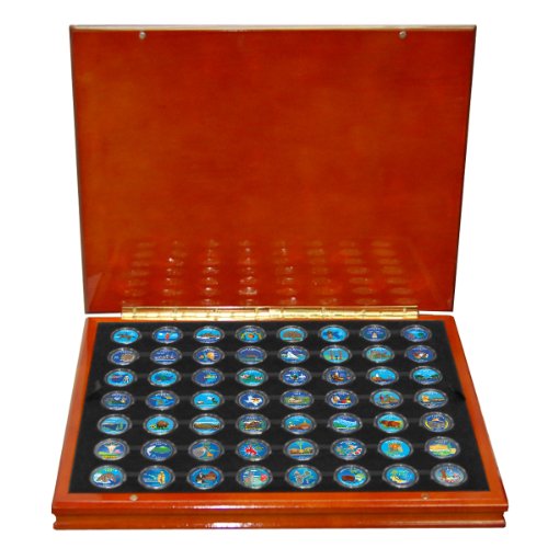 1999-2009 美国各州纪念款25美分彩印硬币（赠木制收藏展示盒） 特价$109.99