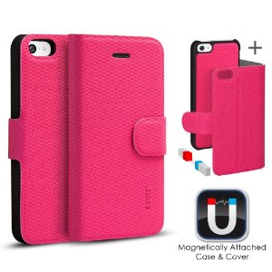 [Magnetically Attached] Anker® iPhone 5C Pull-Apart Case & Cover Combo with Built-In Stand - Slim Hard Case + Synthetic-Leather Cover, Double-Layer Protective Folio-Style Case for Apple iPhone 5C (Pink) $7.99