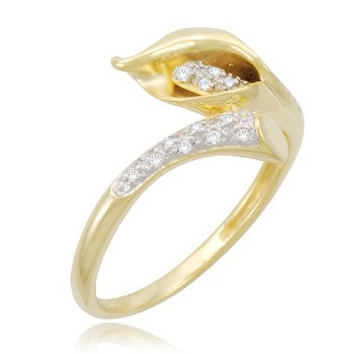 Yellow Gold Plated Sterling Silver Calla Lily Diamond Ring $39.9