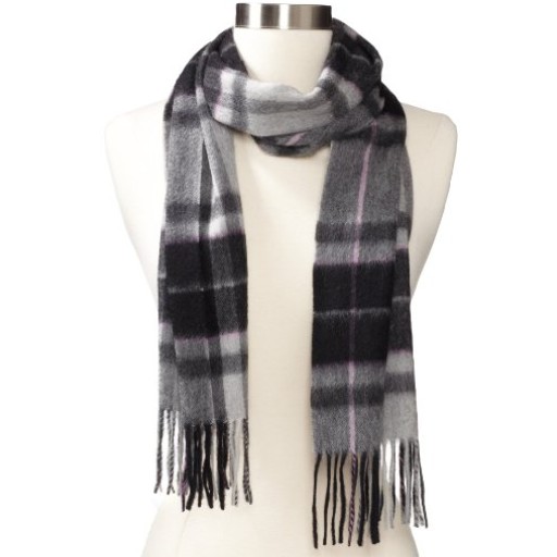 Amicale Women's 100% Cashmere Track Plaid Scarf, Grey/Pink, One Size $33.90