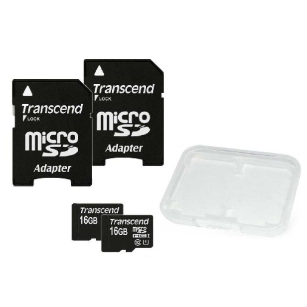 Transcend Dual Pack 16GB MicroSDHC Class10 UHS-1 Memory Card with Adapter 45 MB/s $19.99