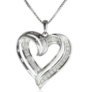 Sterling Silver 1/4cttw Diamond Heart Pendant Necklace, 18