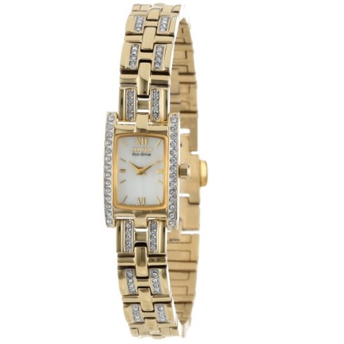 Citizen  EG2352-52P Women's Eco-Drive Yellow Plated Crystal Rectangular Watch, only $131.96, free shipping