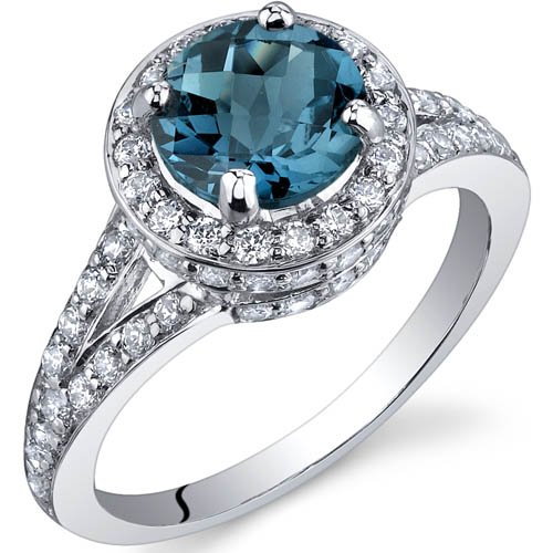 Peora London Blue Topaz Halo Ring Sterling Silver 1.50 Carats Size 7, Only $49.99