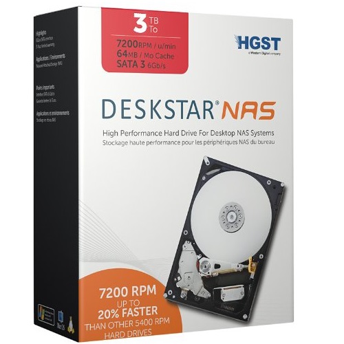 史低價！HGST NAS 3.5吋3TB 7200RPM SATA III 台式機硬碟，64MB緩存，原價$199.99，現僅售$120.00 ，免運費