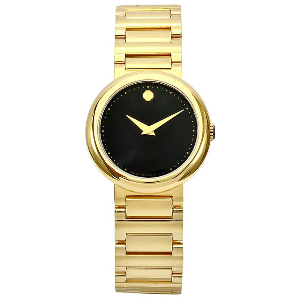Movado Women's 0606420 Concerto Gold-Plated Stainless-Steel Black Round Dial Watch  $620.99 