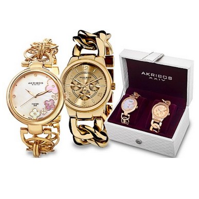 Akribos XXIV AK677YG 女式黃金腕錶套裝   $74.99 